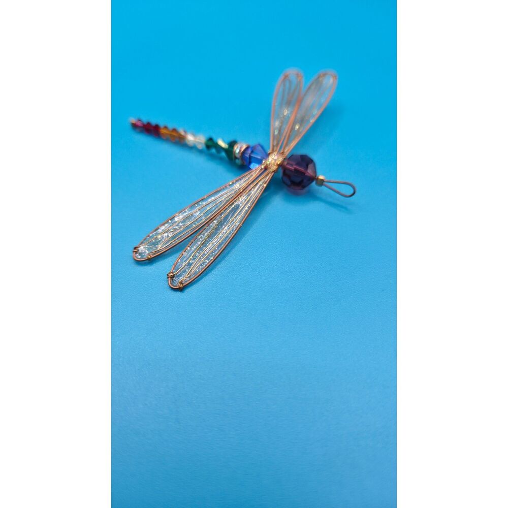 7 Chakra Swarovski Crystal Dragonfly Pendant Rainbow Suncatcher Gold Tone 3.5" - Picture 13 of 16